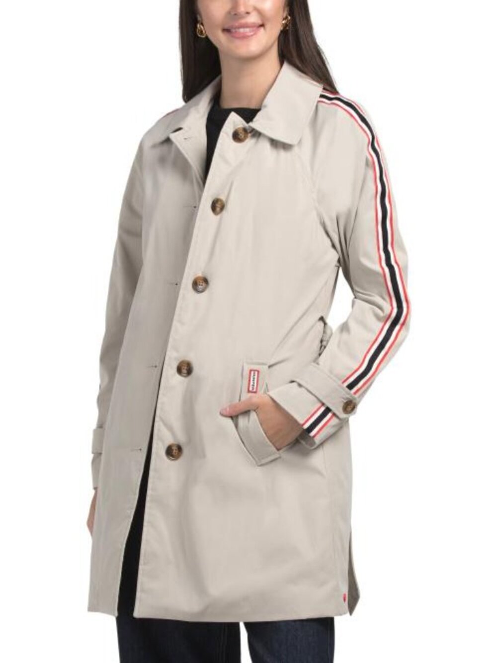 HUNTER Sophia Striped Sleeve Trench Coat